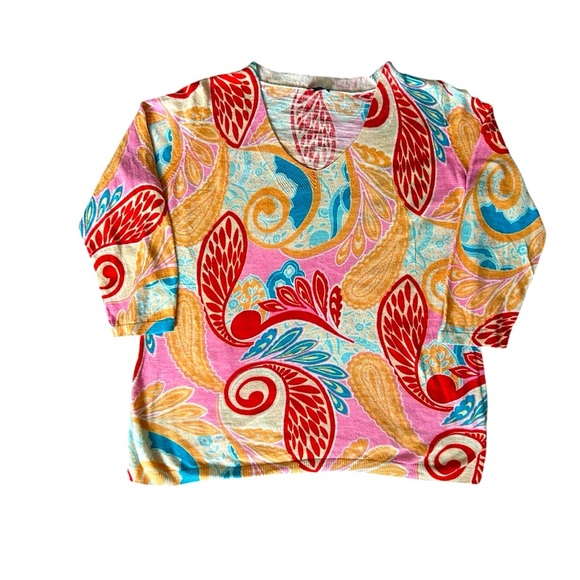 5/$25 Talbots Petite colorful lightweight v-neck sweater size large/petite - Picture 1 of 7